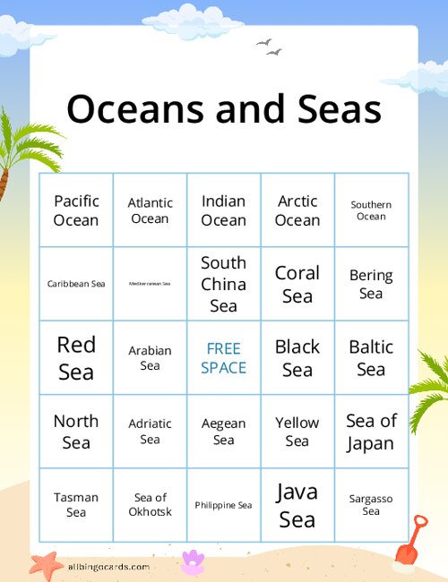 Oceans and Seas Bingo