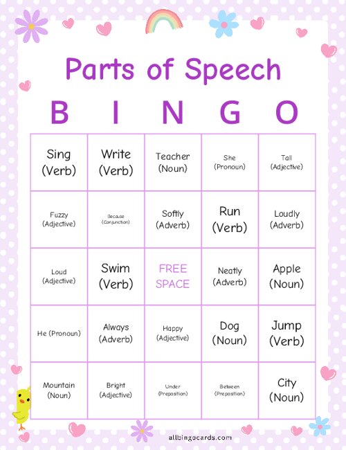 Parts of Speech Bingo