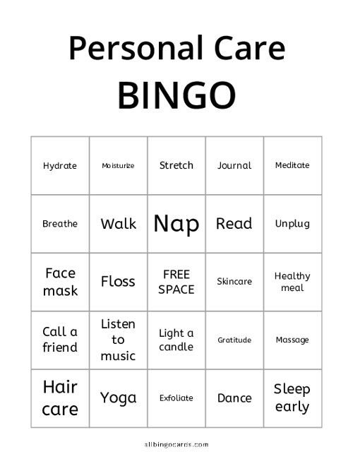 Personal Care Bingo