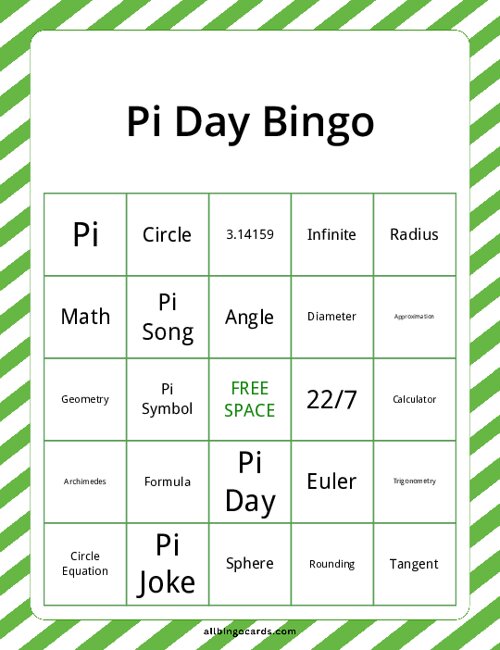 Pi Day Bingo