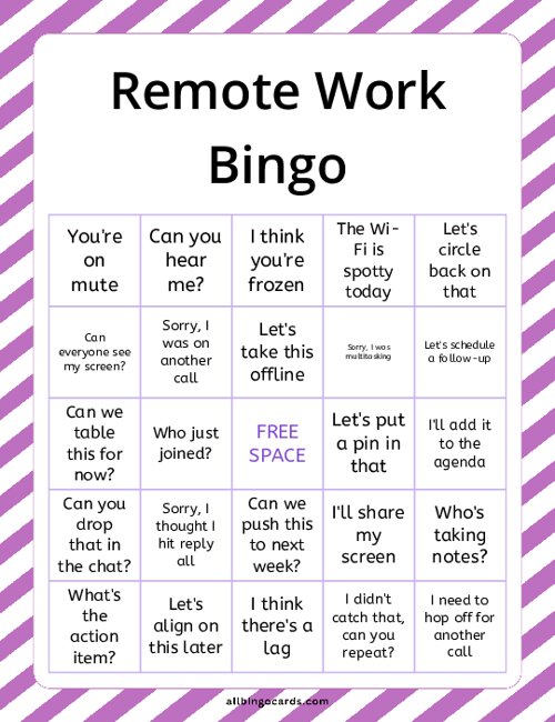 Remote Work Bingo