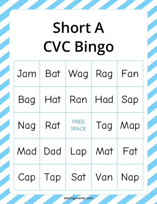 Short A CVC Bingo