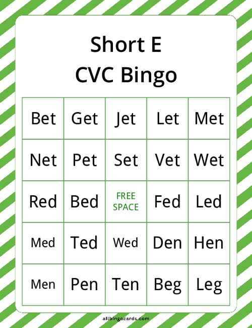 Short E CVC Bingo