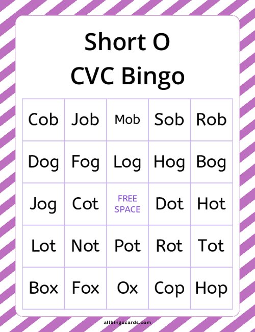 Short O CVC Bingo