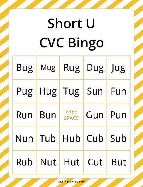 Short U CVC Bingo