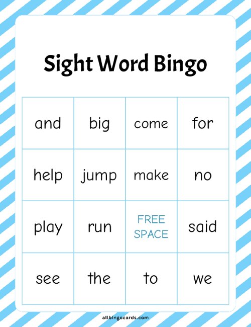 Grade 1 Sight Word Bingo