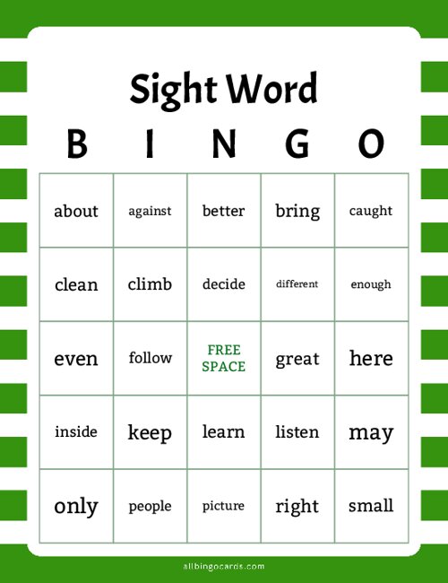 Grade 3 Sight Word Bingo