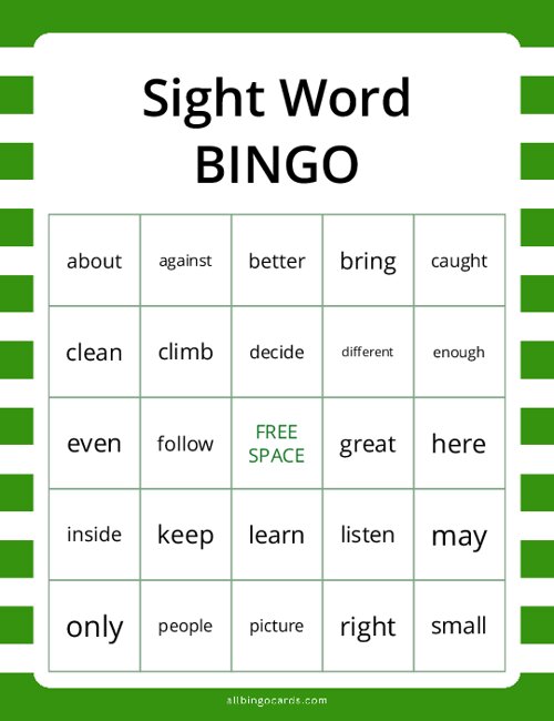 Grade 3 Sight Word Bingo