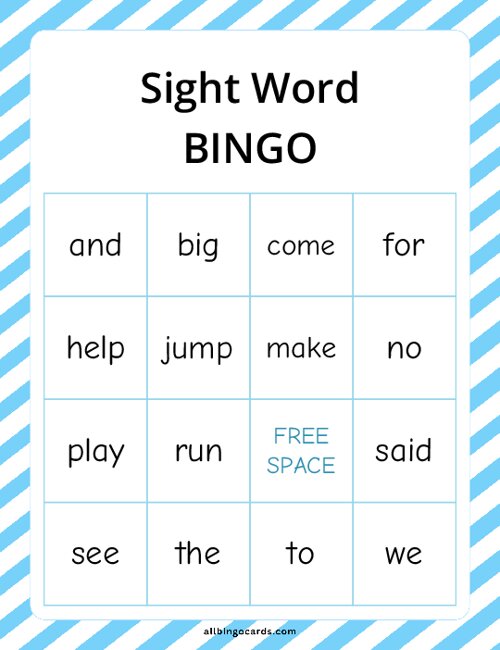 Grade 1 Sight Word Bingo