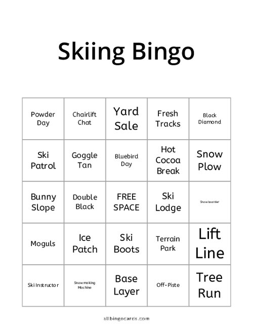 Skiing Bingo