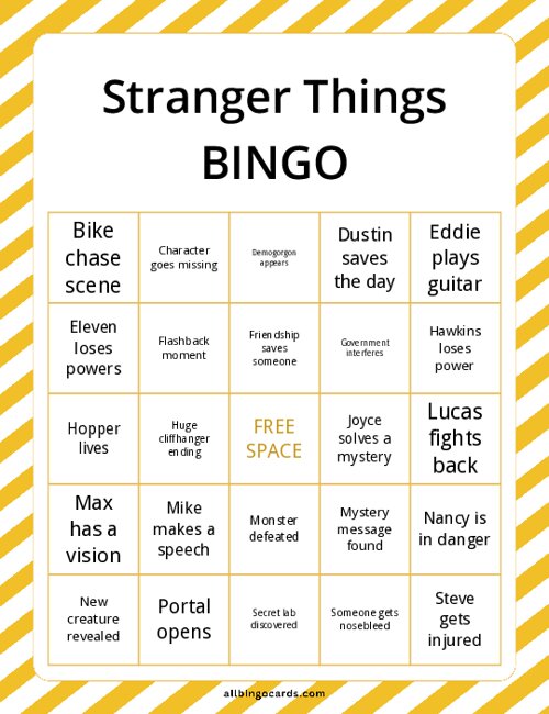 Stranger Things Bingo