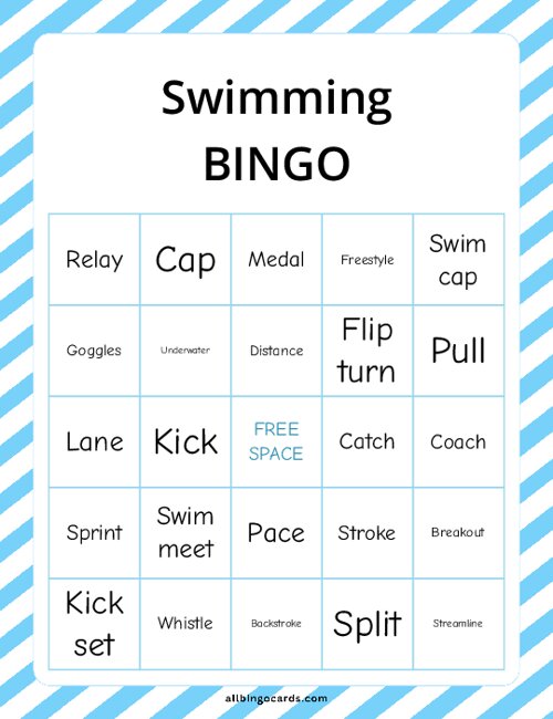 Swimming Bingo