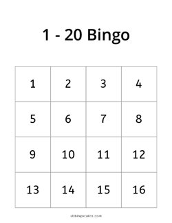 1-20 Number Bingo