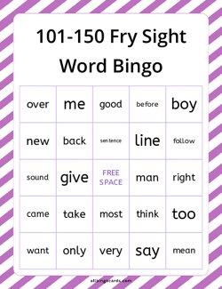 101-150 Fry Sight Word Bingo