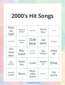 2000s Hit Songs Bingo