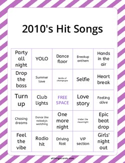 2010s Hit Songs Bingo