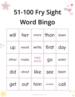 51-100 Fry Sight Word Bingo