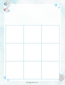 3x3 Blank Blue Baby Shower Bingo