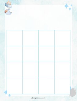 4x4 Blank Blue Baby Shower Bingo