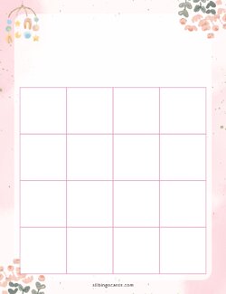 4x4 Blank Pink Baby Shower Bingo