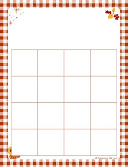 4x4 Blank Thanksgiving Bingo