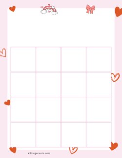 4x4 Blank Valentine Bingo