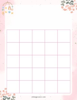 5x5 Blank Pink Baby Shower Bingo