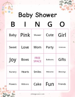 Pink Baby Shower Bingo