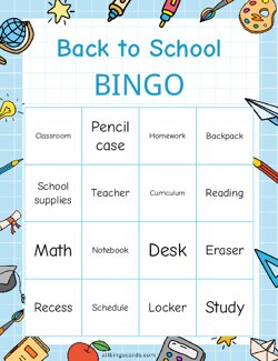 Back to School Bingo