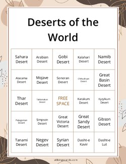Deserts of the World Bingo
