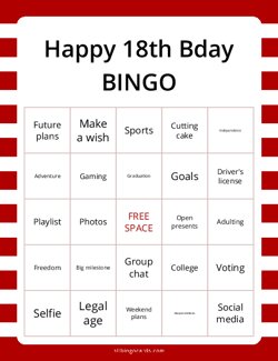 Happy 18th Birthday Bingo Printable