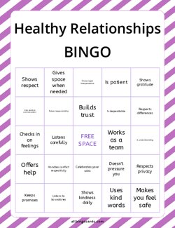 Healthy Relationships Bingo