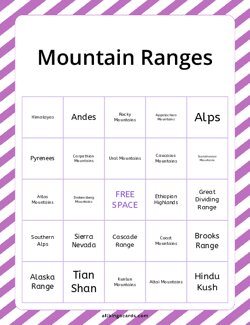 Mountain Ranges Bingo