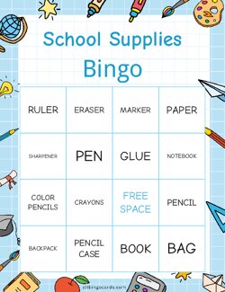 School Supplies Bingo