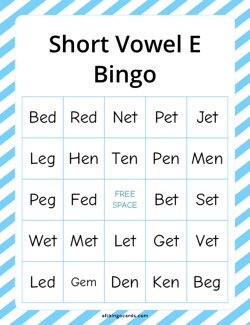 Short Vowel E Bingo