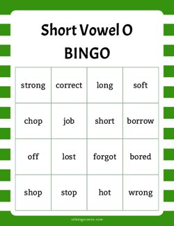 Short Vowel O Bingo