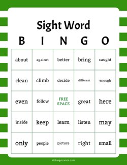 Grade 3 Sight Word Bingo