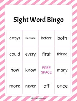 Grade 2 Sight Word Bingo