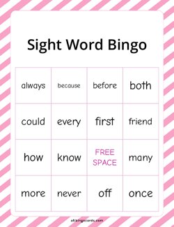 Grade 2 Sight Word Bingo