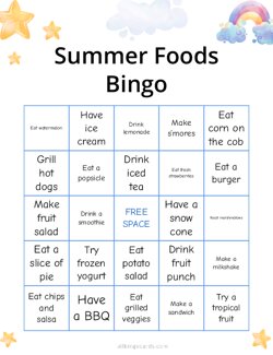 Summer Foods Bingo