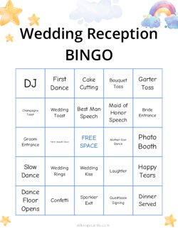 Wedding Reception Bingo