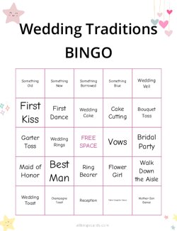 Wedding Traditions Bingo