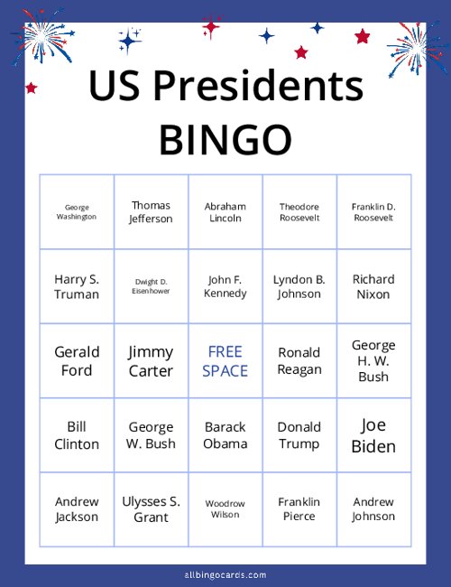 American Presidents Bingo