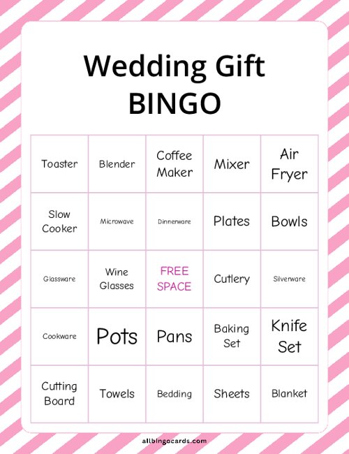 Wedding Gift Bingo