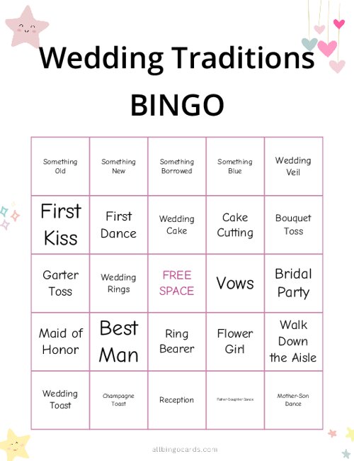 Wedding Traditions Bingo