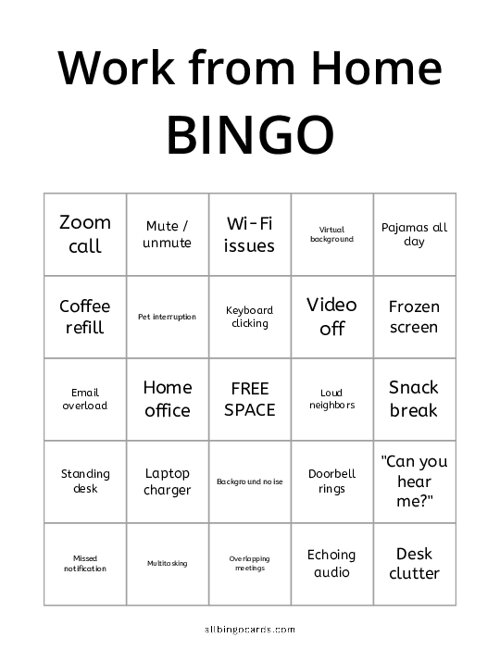 Work from Home Bingo