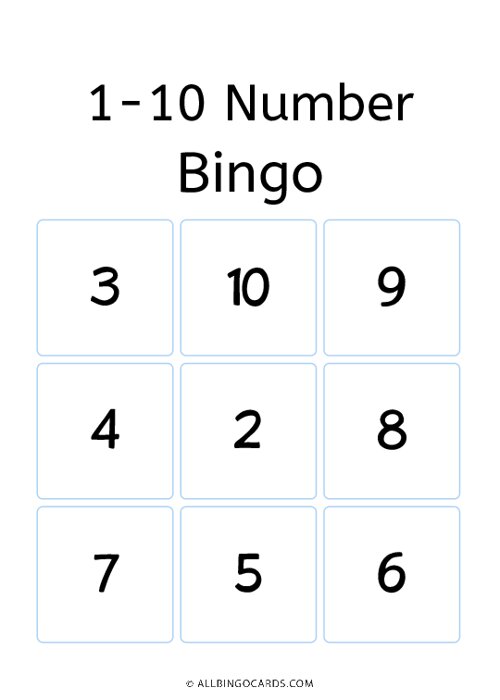 Numbers 1 - 10 Bingo