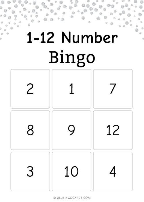 1-12 number Bingo