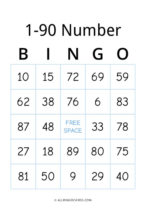 Bingo numbers 90