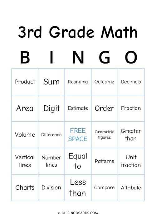 3rd Grade Math Bingo